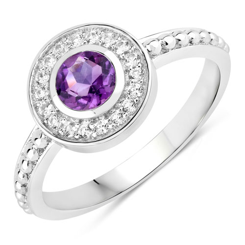 Amethyst-0.70 Carat Genuine Amethyst and Created White Sapphire .925 Sterling Silver Ring