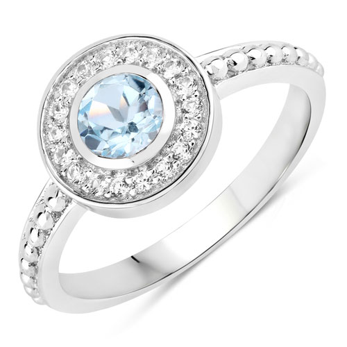 Rings-0.87 Carat Genuine Blue Topaz and Created White Sapphire .925 Sterling Silver Ring