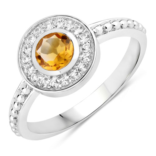 Citrine-0.72 Carat Genuine Citrine and Created White Sapphire .925 Sterling Silver Ring