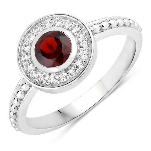 Garnet-0.87 Carat Genuine Garnet and Created White Sapphire .925 Sterling Silver Ring