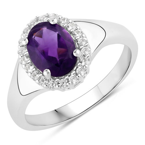 Amethyst-1.35 Carat Genuine Amethyst and Created White Sapphire .925 Sterling Silver Ring