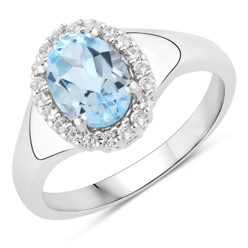 Rings-1.90 Carat Genuine Blue Topaz and Created White Sapphire .925 Sterling Silver Ring