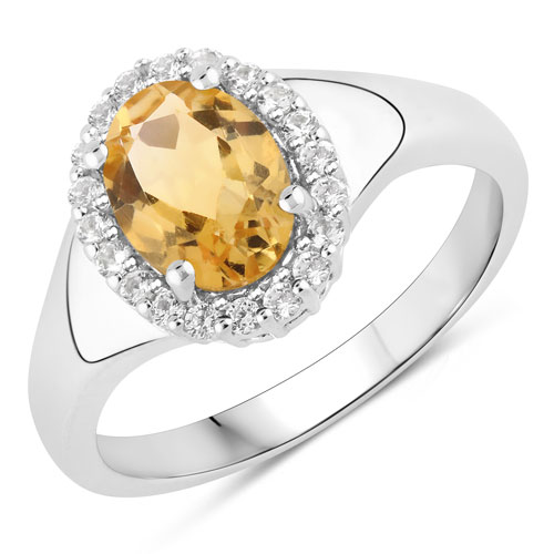 Citrine-1.30 Carat Genuine Citrine and Created White Sapphire .925 Sterling Silver Ring