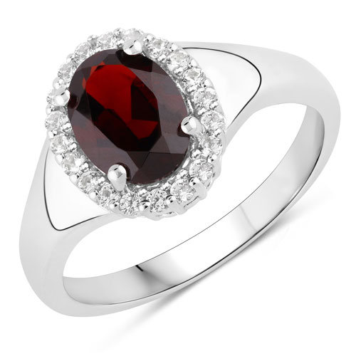 Garnet-1.55 Carat Genuine Garnet and Created White Sapphire .925 Sterling Silver Ring