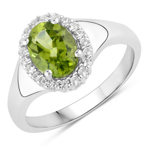 Peridot-1.40 Carat Genuine Peridot and Created White Sapphire .925 Sterling Silver Ring