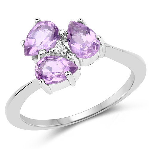 1.13 Carat Genuine Amethyst and White Topaz .925 Sterling Silver Ring