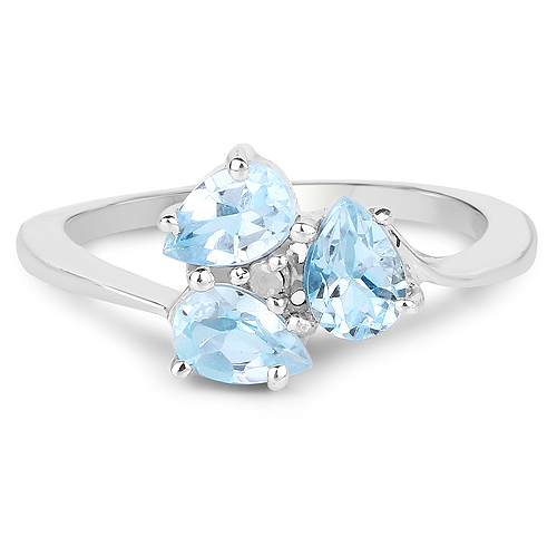 1.46 Carat Genuine Blue Topaz and White Diamond .925 Sterling Silver Ring