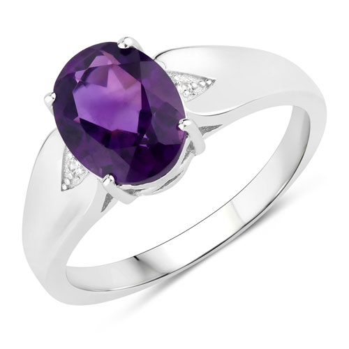 Amethyst-1.62 Carat Genuine Amethyst and Created White Sapphire .925 Sterling Silver Ring