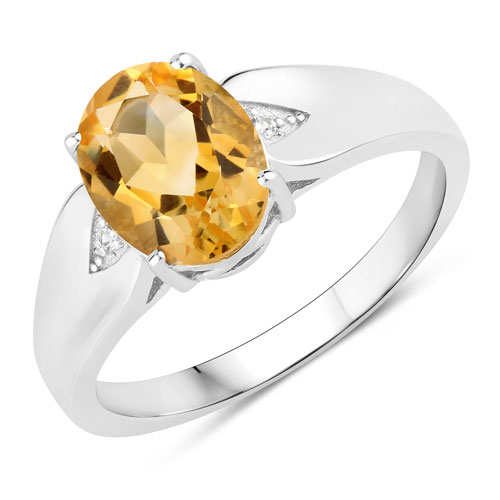 Citrine-1.72 Carat Genuine Citrine and Created White Sapphire .925 Sterling Silver Ring