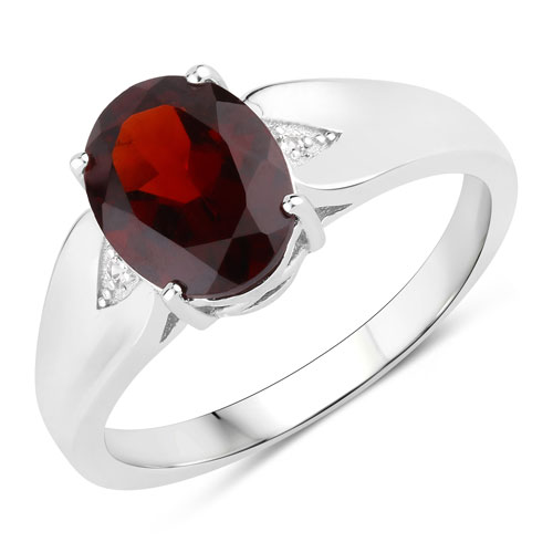 Garnet-2.02 Carat Genuine Garnet and Created White Sapphire .925 Sterling Silver Ring