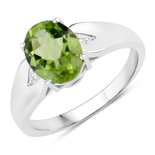 Peridot-1.72 Carat Genuine Peridot and Created White Sapphire .925 Sterling Silver Ring