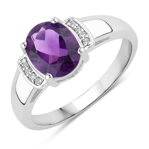 Amethyst-1.64 Carat Genuine Amethyst and Created White Sapphire .925 Sterling Silver Ring