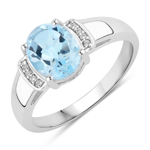 Rings-2.04 Carat Genuine Blue Topaz and Created White Sapphire .925 Sterling Silver Ring
