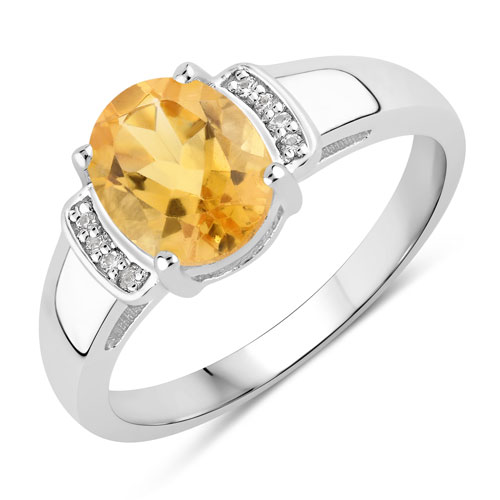 Citrine-1.74 Carat Genuine Citrine and Created White Sapphire .925 Sterling Silver Ring