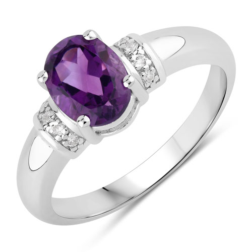 Amethyst-1.09 Carat Genuine Amethyst and Created White Sapphire .925 Sterling Silver Ring