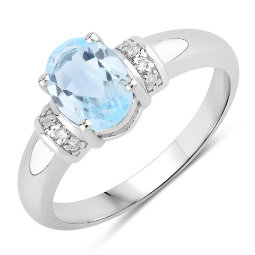 Rings-1.64 Carat Genuine Blue Topaz and Created White Sapphire .925 Sterling Silver Ring