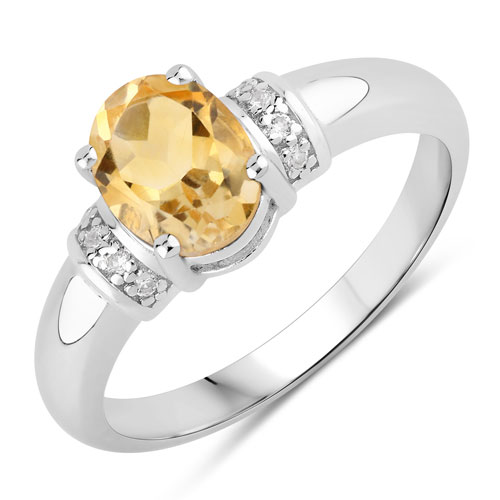 Citrine-1.04 Carat Genuine Citrine and Created White Sapphire .925 Sterling Silver Ring