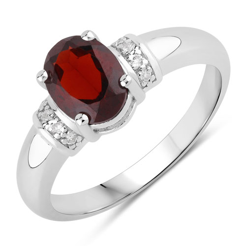 Garnet-1.29 Carat Genuine Garnet and Created White Sapphire .925 Sterling Silver Ring
