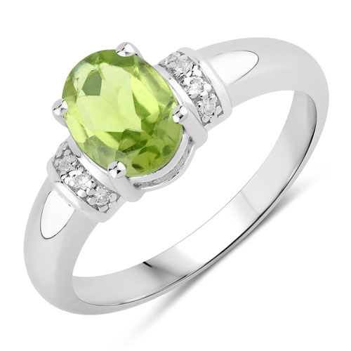 Peridot-1.14 Carat Genuine Peridot and Created White Sapphire .925 Sterling Silver Ring