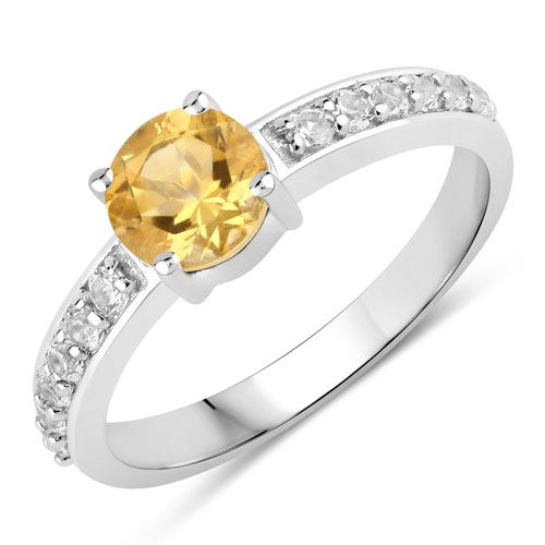 Citrine-1.19 Carat Genuine Citrine and Created White Sapphire .925 Sterling Silver Ring