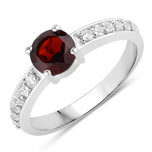 Garnet-1.42 Carat Genuine Garnet and Created White Sapphire .925 Sterling Silver Ring