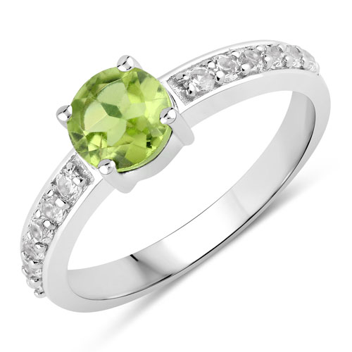 Peridot-1.22 Carat Genuine Peridot and Created White Sapphire .925 Sterling Silver Ring