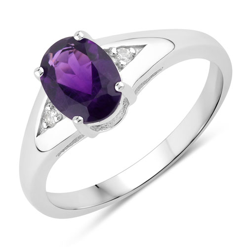 Amethyst-1.09 Carat Genuine Amethyst and Created White Sapphire .925 Sterling Silver Ring