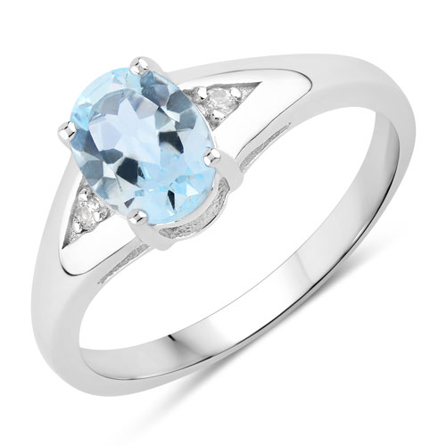 Rings-1.64 Carat Genuine Blue Topaz and Created White Sapphire .925 Sterling Silver Ring