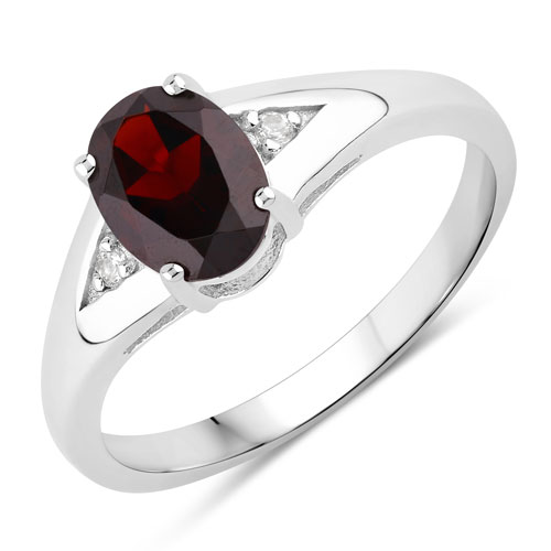 Garnet-1.29 Carat Genuine Garnet and Created White Sapphire .925 Sterling Silver Ring