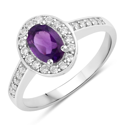 Amethyst-1.19 Carat Genuine Amethyst and Created White Sapphire .925 Sterling Silver Ring