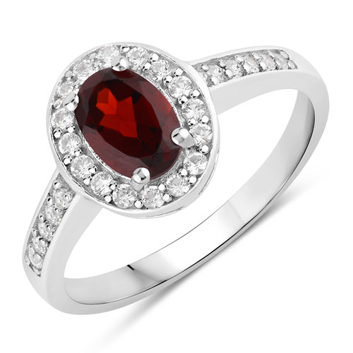 Garnet-1.24 Carat Genuine Garnet and Created White Sapphire .925 Sterling Silver Ring