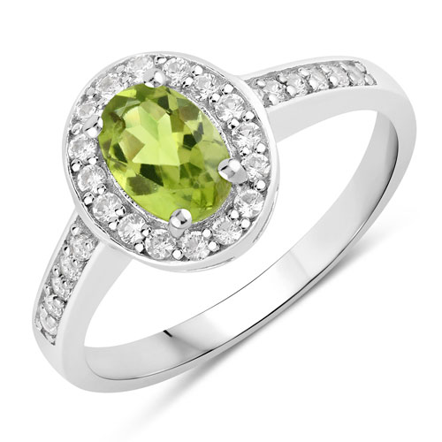 Peridot-1.22 Carat Genuine Peridot and Created White Sapphire .925 Sterling Silver Ring