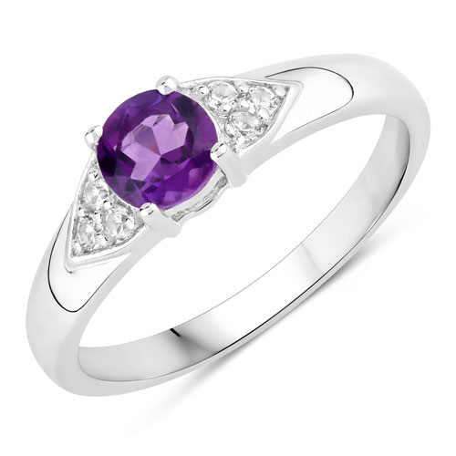 Amethyst-0.56 Carat Genuine Amethyst and Created White Sapphire .925 Sterling Silver Ring