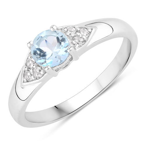 Rings-0.73 Carat Genuine Blue Topaz and Created White Sapphire .925 Sterling Silver Ring