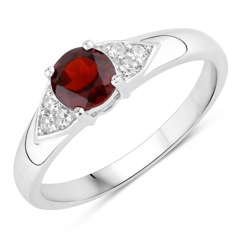 Garnet-0.73 Carat Genuine Garnet and Created White Sapphire .925 Sterling Silver Ring