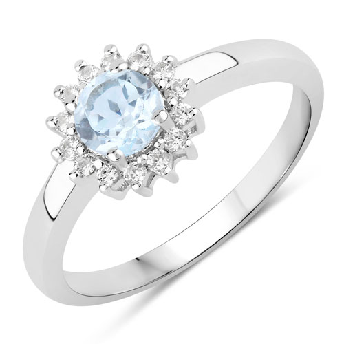 Rings-0.81 Carat Genuine Blue Topaz and Created White Sapphire .925 Sterling Silver Ring