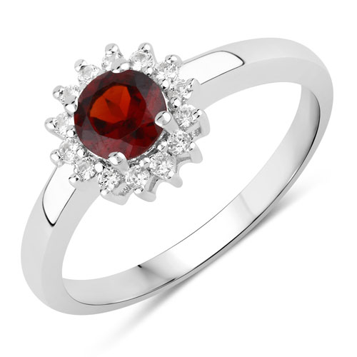 Garnet-0.81 Carat Genuine Garnet and Created White Sapphire .925 Sterling Silver Ring