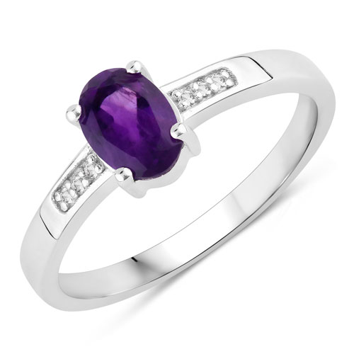 Amethyst-0.83 Carat Genuine Amethyst and Created White Sapphire .925 Sterling Silver Ring