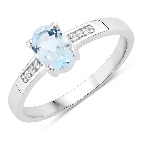 Rings-0.98 Carat Genuine Blue Topaz and Created White Sapphire .925 Sterling Silver Ring