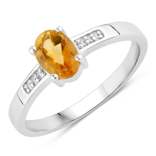 Citrine-0.83 Carat Genuine Citrine and Created White Sapphire .925 Sterling Silver Ring