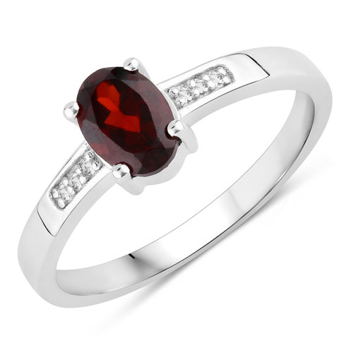 Garnet-0.88 Carat Genuine Garnet and Created White Sapphire .925 Sterling Silver Ring