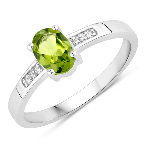 Peridot-0.86 Carat Genuine Peridot and Created White Sapphire .925 Sterling Silver Ring
