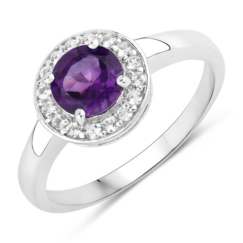 Amethyst-0.97 Carat Genuine Amethyst and Created White Sapphire .925 Sterling Silver Ring