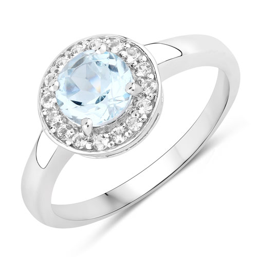 Rings-1.29 Carat Genuine Blue Topaz and Created White Sapphire .925 Sterling Silver Ring