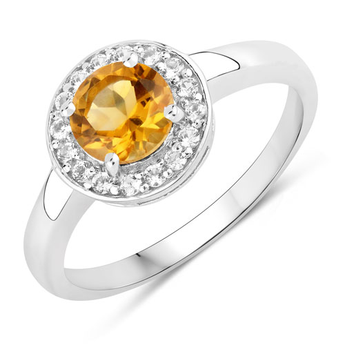 Citrine-1.01 Carat Genuine Citrine and Created White Sapphire .925 Sterling Silver Ring