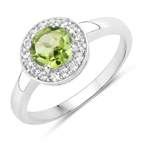 Peridot-1.04 Carat Genuine Peridot and Created White Sapphire .925 Sterling Silver Ring