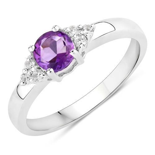 Amethyst-0.56 Carat Genuine Amethyst and Created White Sapphire .925 Sterling Silver Ring