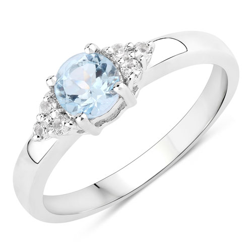Rings-0.73 Carat Genuine Blue Topaz and Created White Sapphire .925 Sterling Silver Ring