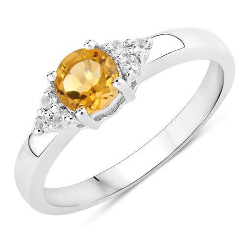 Citrine-0.58 Carat Genuine Citrine and Created White Sapphire .925 Sterling Silver Ring