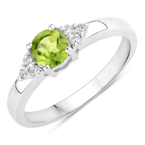 Peridot-0.64 Carat Genuine Peridot and Created White Sapphire .925 Sterling Silver Ring